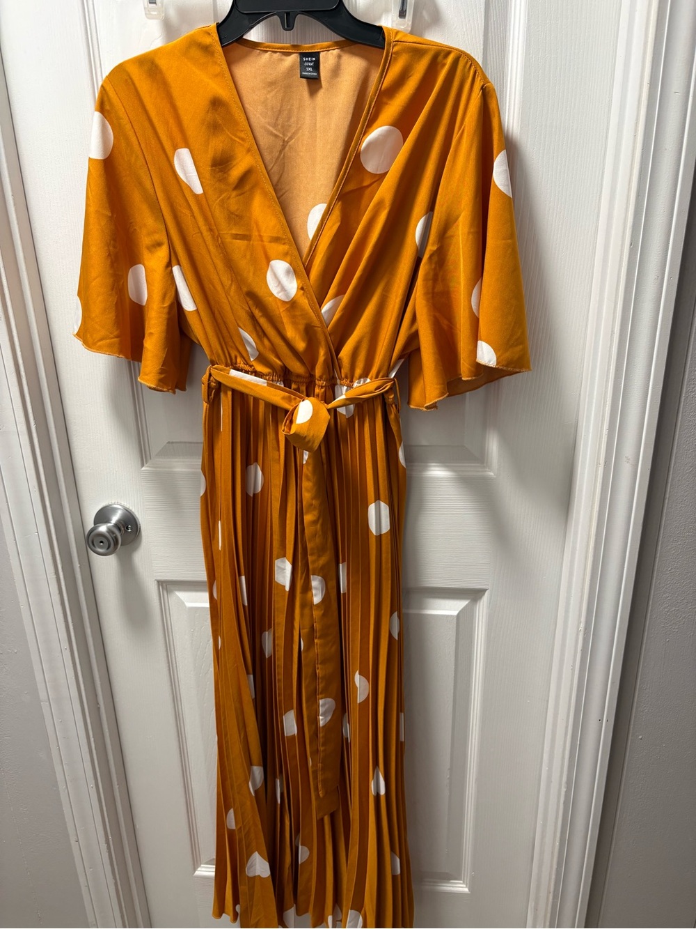 SHEIN Mustard Yellow White Polka Dot Maxi Dress